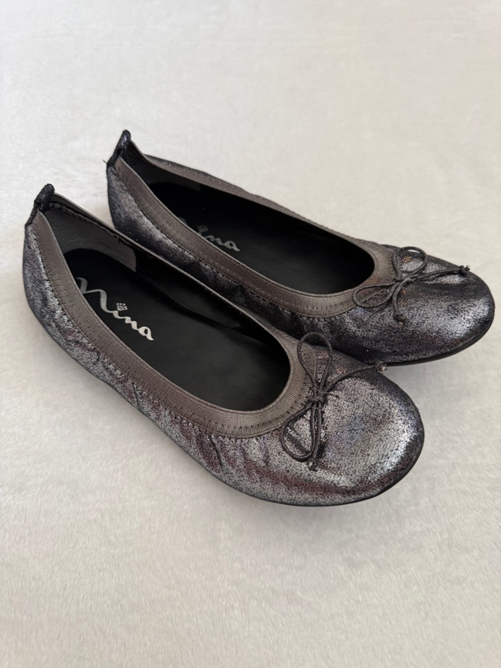 Nina | Esther Metallic Slip On Ballet Flats with Bow C205729 Pewter Shimmer (4)
